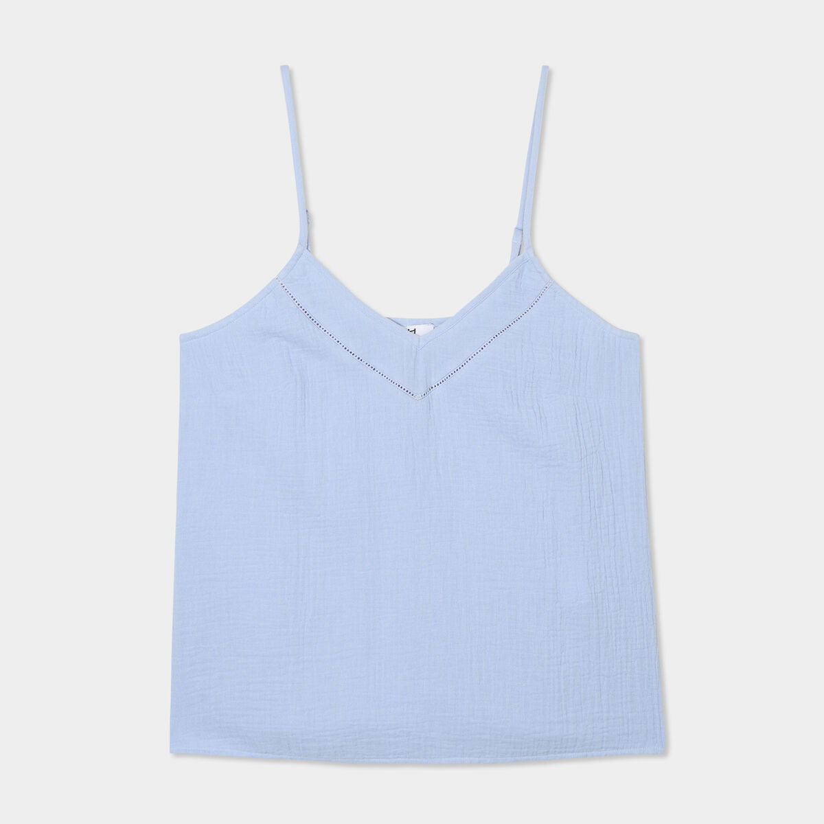 Haut de pyjama débardeur gaze de coton bleu ciel femme