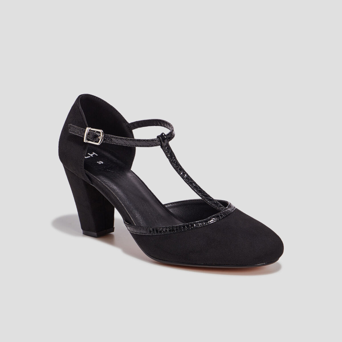 Escarpins salom&eacute; &agrave; talons aspect su&eacute;dine noir femme