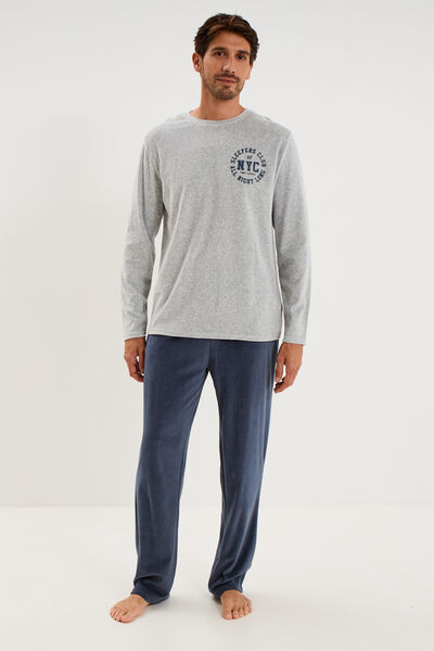 Ensemble pyjama pantalon effet velours gris homme