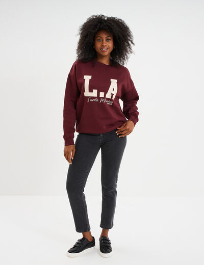 Sweat oversize manches longues bordeaux femme