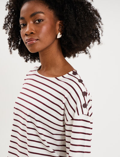 T-shirt marini&egrave;re col rond avec boutons ecru femme