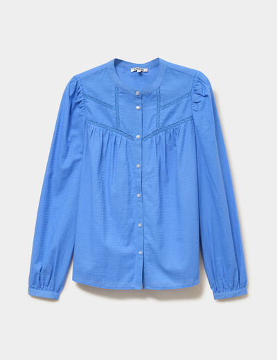 Blouse droite manches longues coton bleu electrique femme