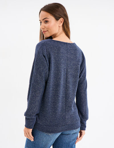 Pull chauve-souris col en V détail zippé bleu foncé femme