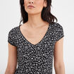 T-shirt col V droit manches courtes noir femme
