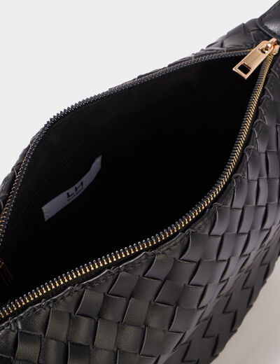 Sac banane effet tress&eacute; noir femme