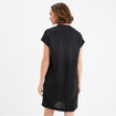 Robe manches courtes lin mélangé noir femme