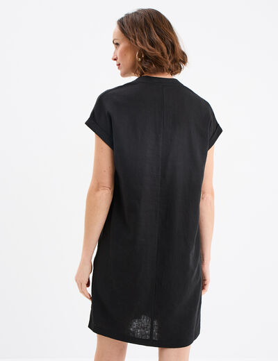 Robe manches courtes lin mélangé noir femme