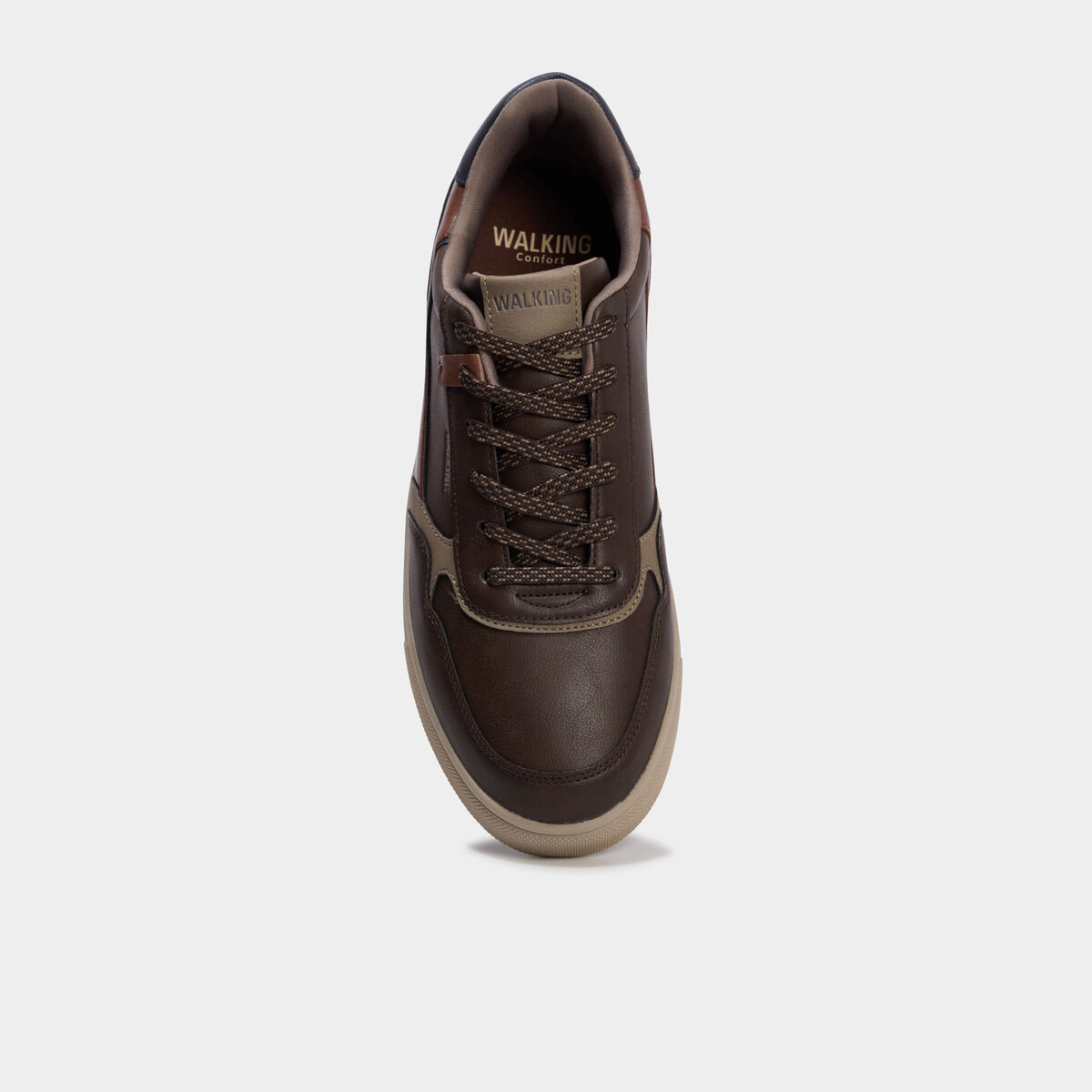 Baskets &agrave; lacets semelle plate bout rond marron homme