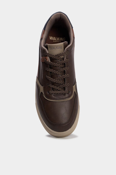 Baskets &agrave; lacets semelle plate bout rond marron homme