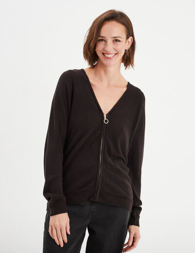 Gilet zippé avec col fausse fourrure noir femme