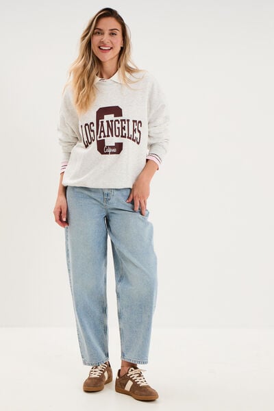 Sweat col rond manches longues gris clair femme