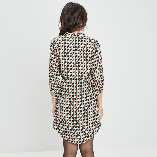 Robe droite fluide manches 3/4 noir femme