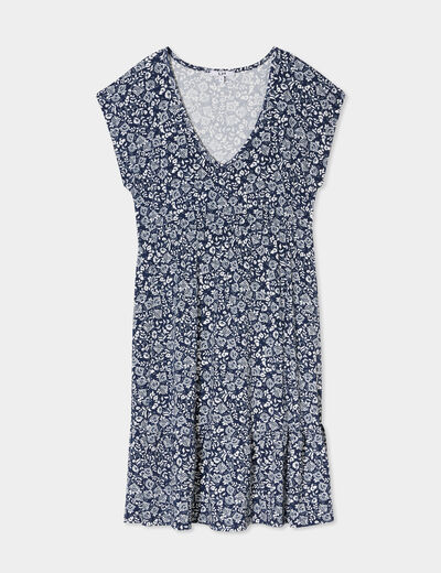 Robe patineuse manches courtes bleu marine femme