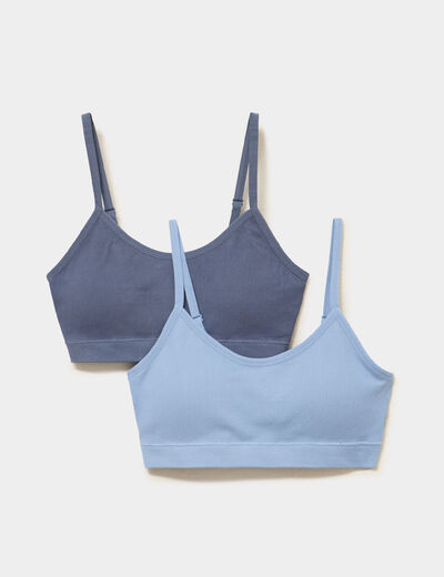 Lot 2 brassi&egrave;res padd&eacute;es sans couture bleu gris femme