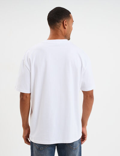T-shirt col rond coupe relax coton &eacute;pais blanc homme