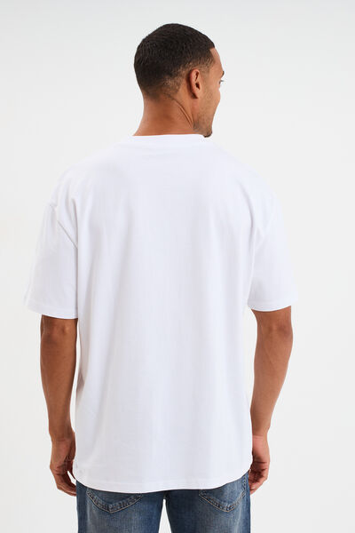 T-shirt col rond coupe relax coton &eacute;pais blanc homme