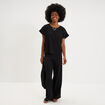 T-shirt gaufr&eacute; col rond manches courtes noir femme