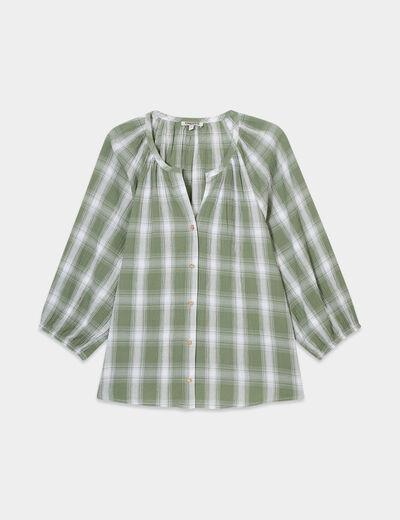 Blouse manches 3/4 ballons coton Creeks vert kaki femme