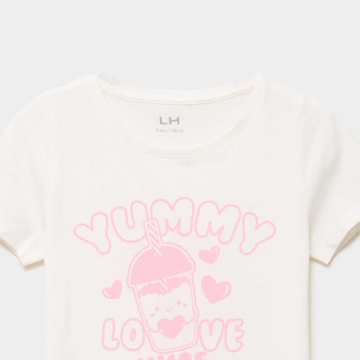 T-shirt col rond manches courtes coton ivoire fille