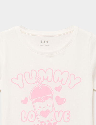 T-shirt col rond manches courtes coton ivoire fille