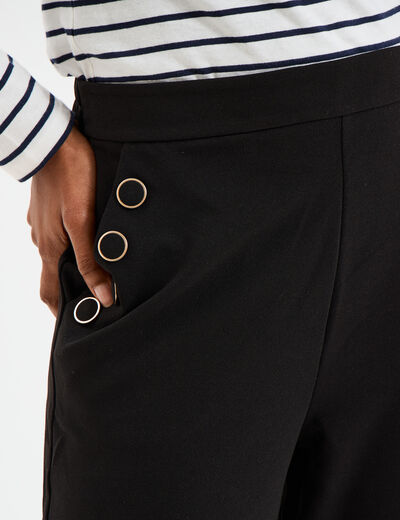 Pantalon droit à pont taille élastiquée noir femme