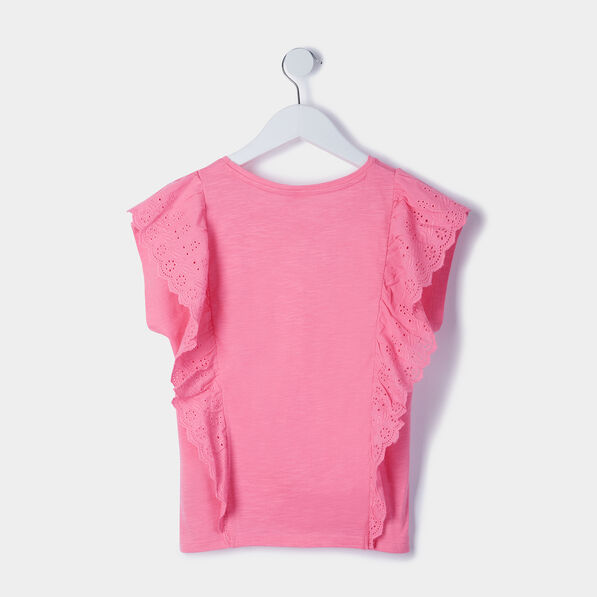 t shirt avec volants broderie anglaise rose clair fille T-shirt avec volants broderie anglaise rose clair fille