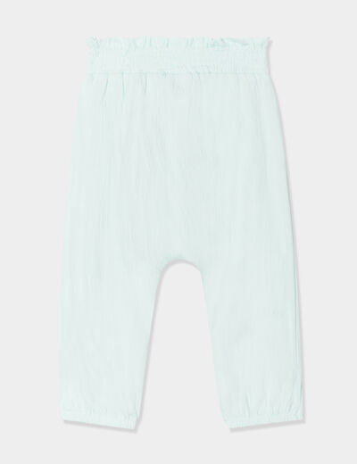 Pantalon fluide taille smockée bleu pastel bébé fille