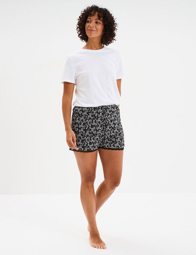 Bas de pyjama short détails dentelle noir femme