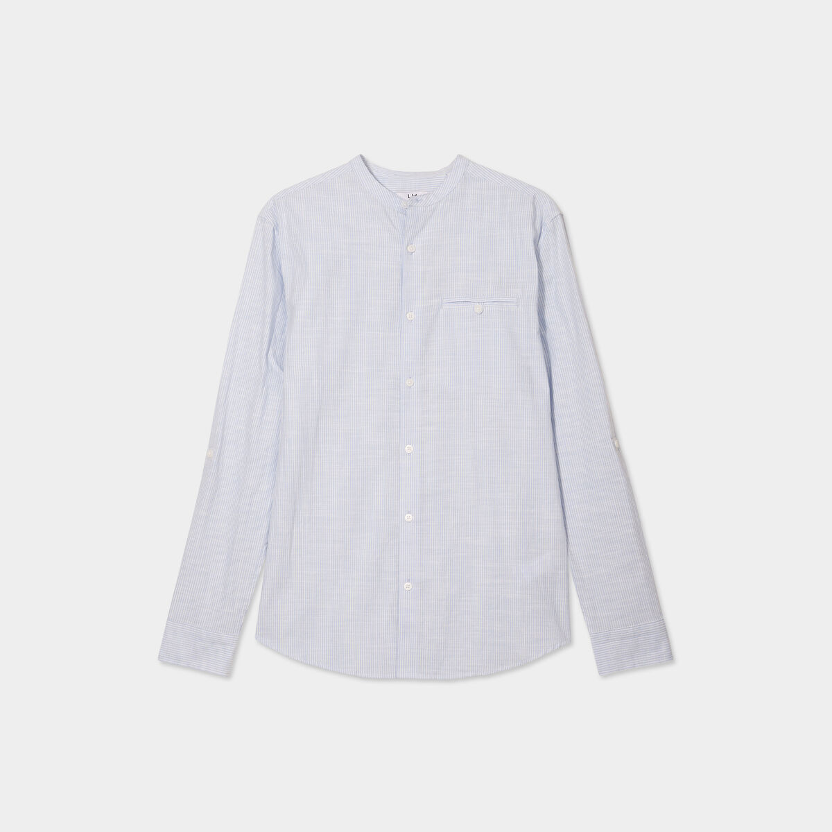 Chemise col mao manches longues coton bleu ciel homme