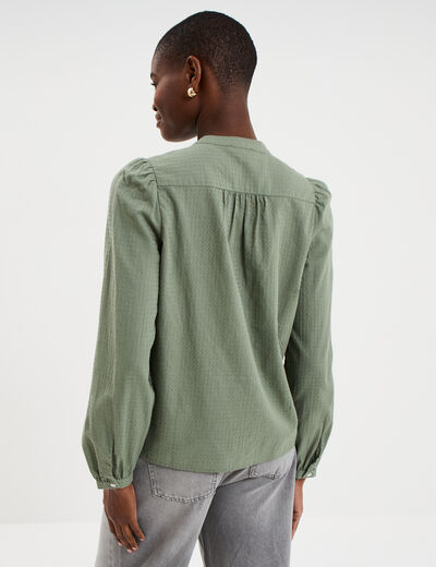 Blouse droite manches longues coton vert kaki femme
