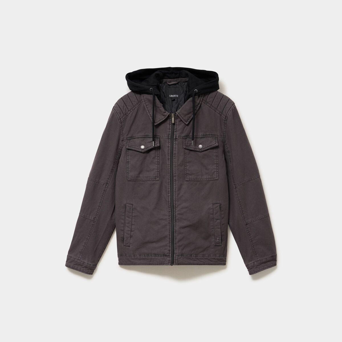 Veste doubl&eacute;e capuche amovible en coton gris fonc&eacute; homme