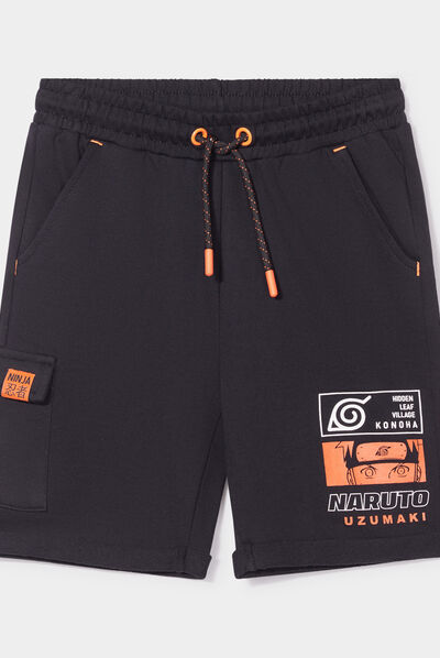 Bermuda regular élastiqué coton Naruto noir garçon