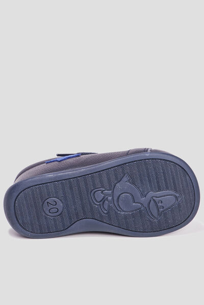 Bottillons à lacets en cuir bleu marine bébé garçon