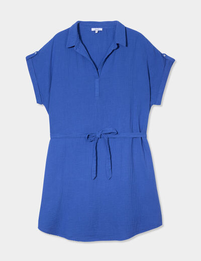 Robe manches courtes en gaze de coton bleu roi femme grande taille