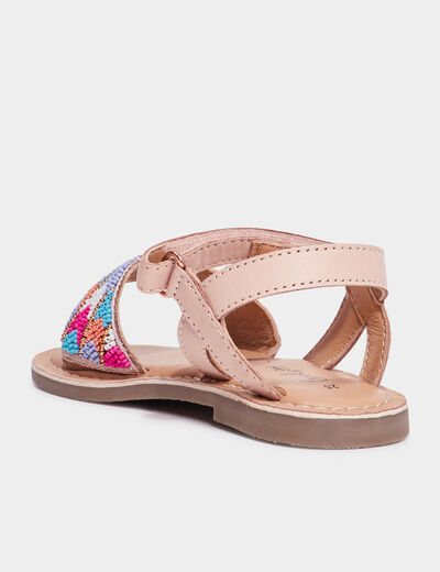 Sandales plates avec perles en cuir multicolore fille