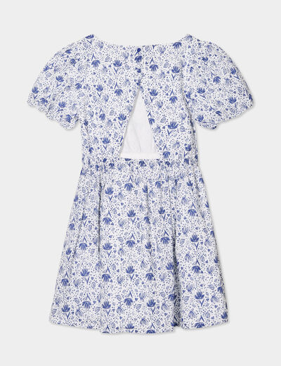Robe manches ballons dos ouvert coton ecru fille