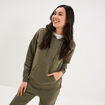 Sweat hoodie 1 poche &agrave; capuche vert kaki femme