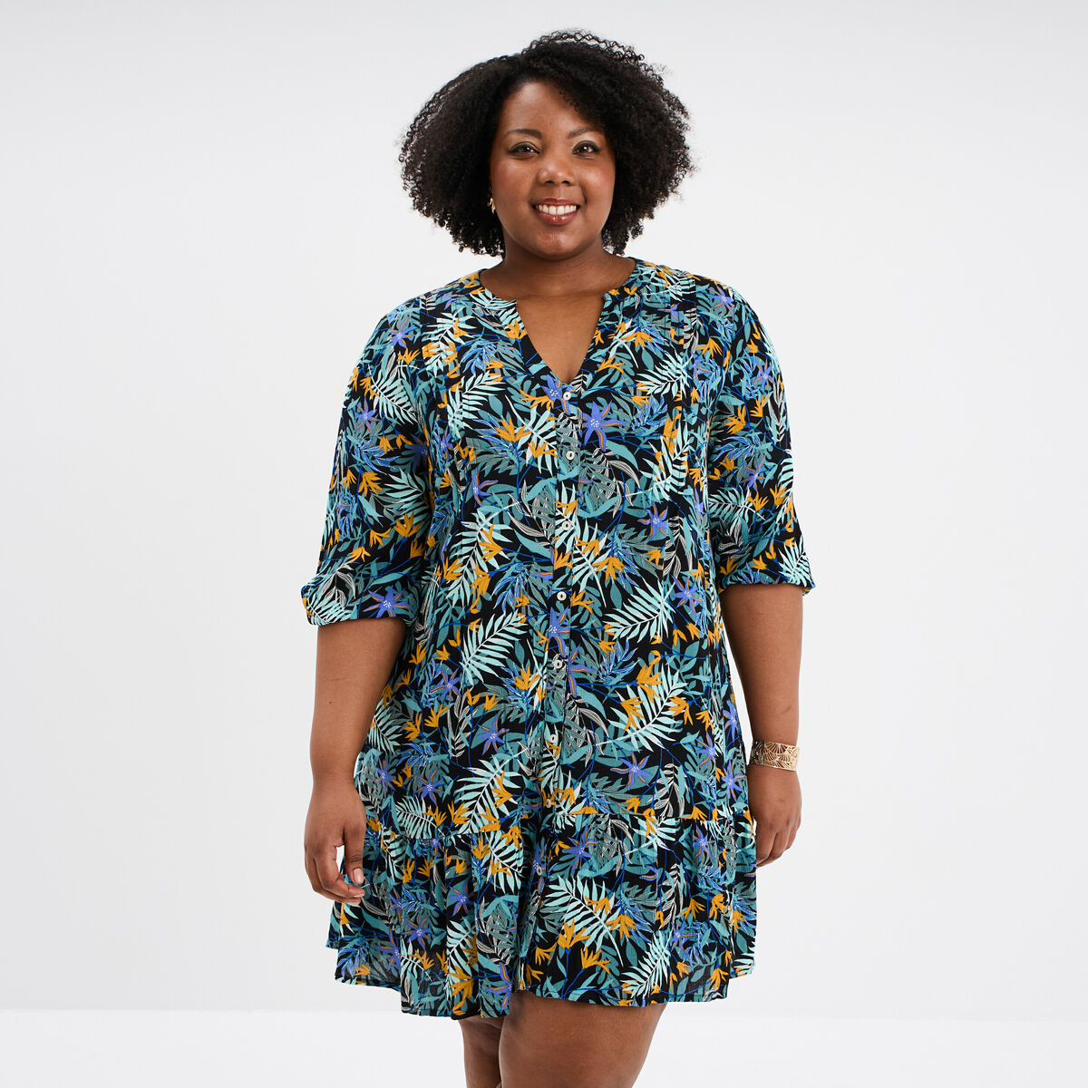 Robe évasée manches longues noir femme grande taille