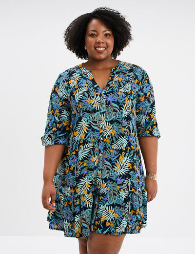Robe évasée manches longues noir femme grande taille