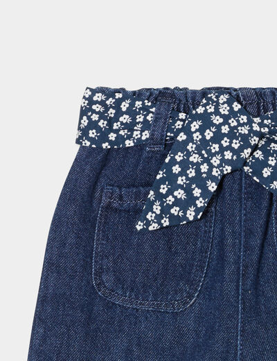 Jeans large ceinture foulard coton bleu bébé fille