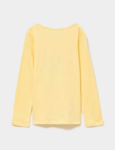 Ensemble pyjama pantalon 2 pi&egrave;ces coton jaune pastel fille