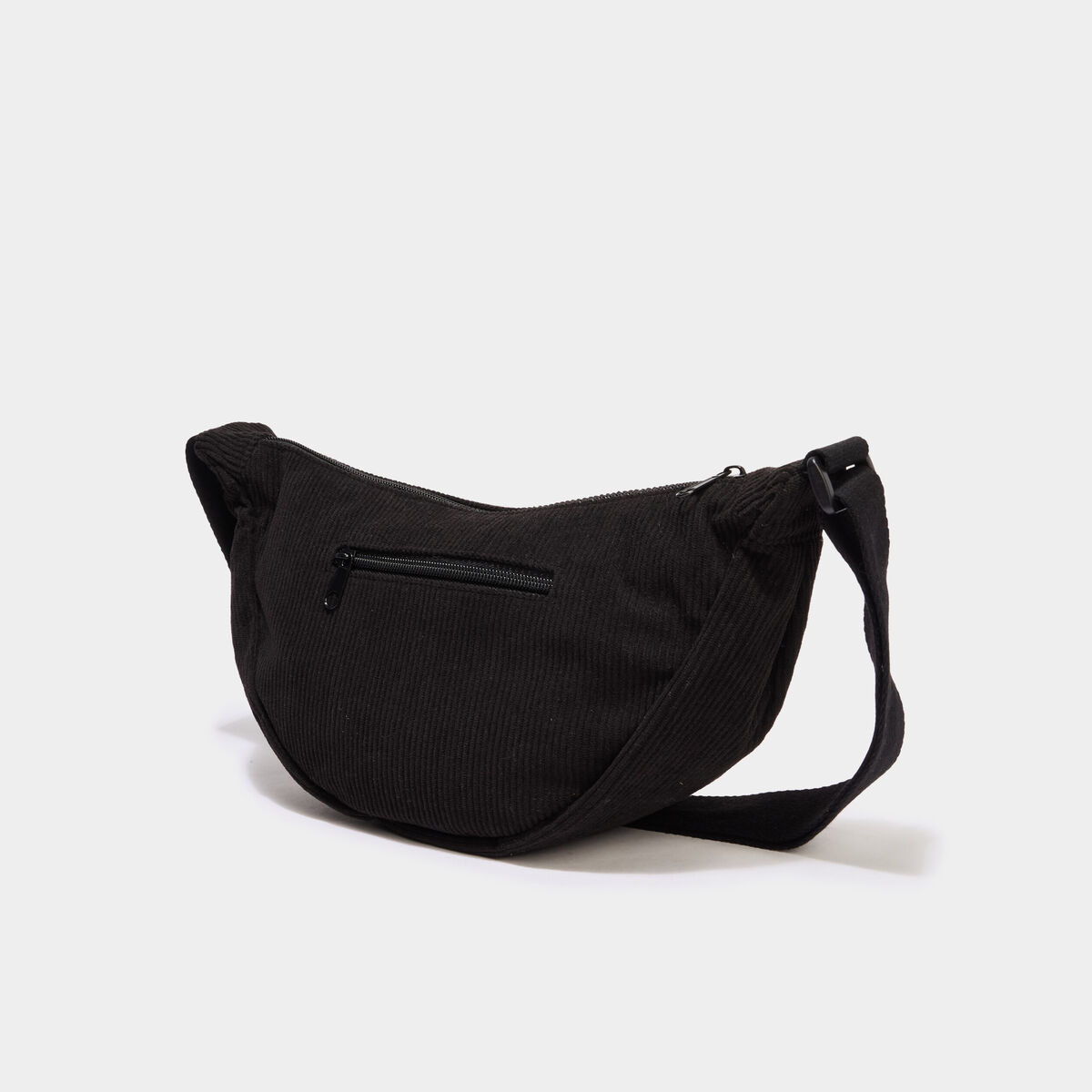 Sac banane effet velours c&ocirc;tel&eacute; noir femme