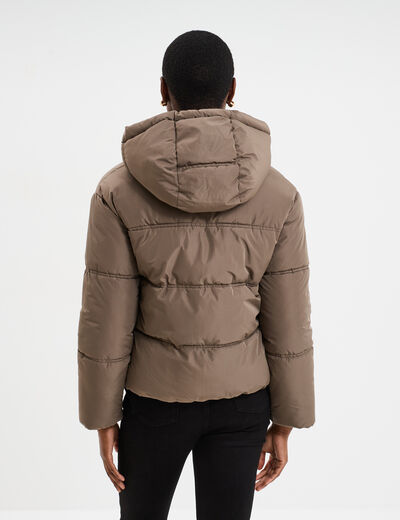 Doudoune doublée à capuche marron foncé femme