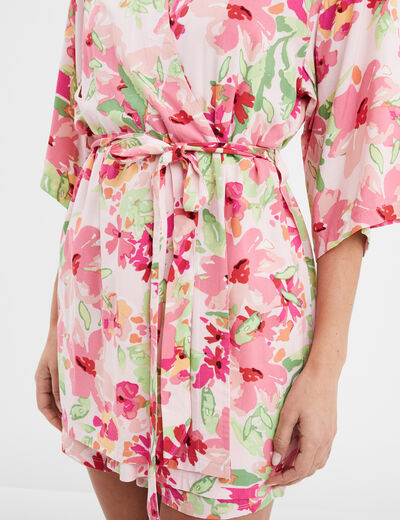 Déshabillé style kimono fluide rose femme