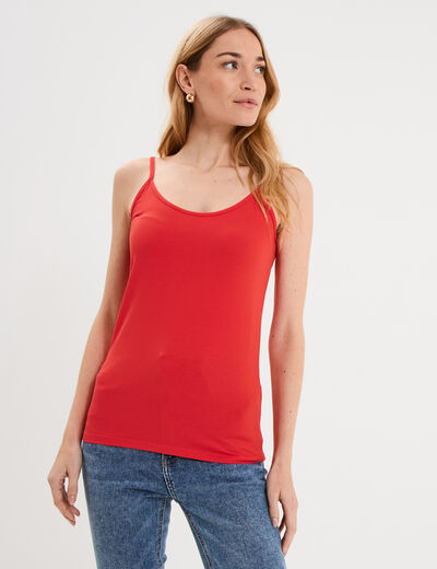 D&eacute;bardeur coton bretelles r&eacute;glables rouge femme