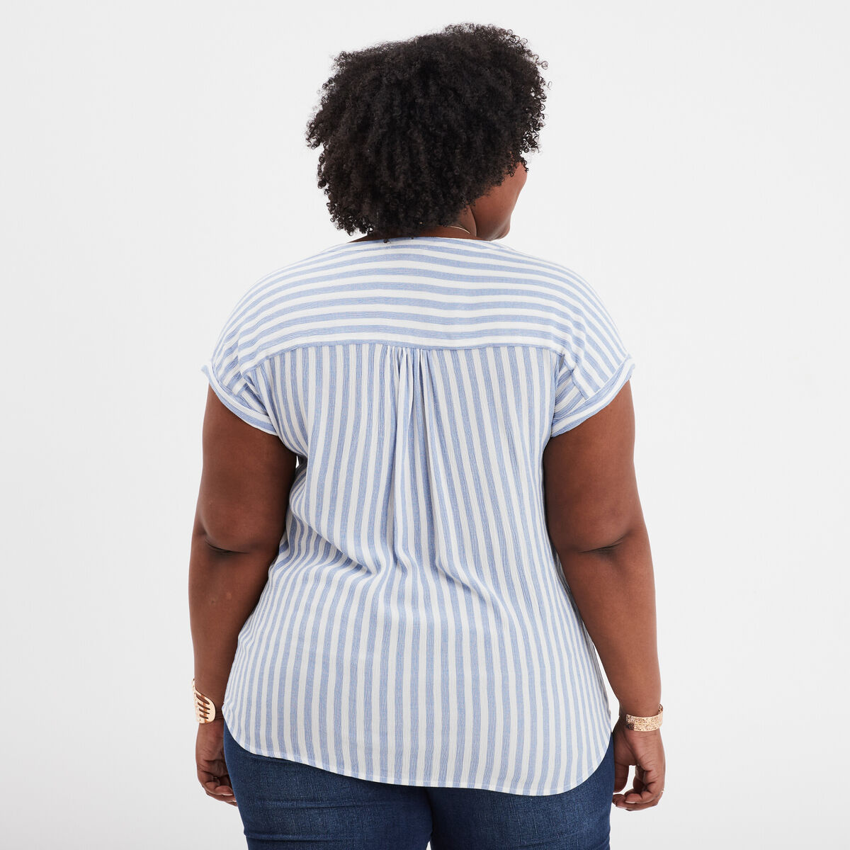 Blouse col en V manches courtes ecru femme grande taille