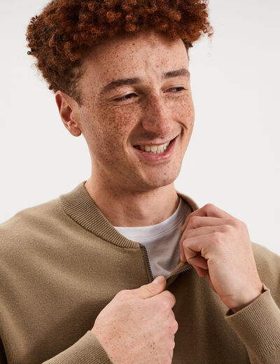 Gilet zipp&eacute; col teddy taupe homme