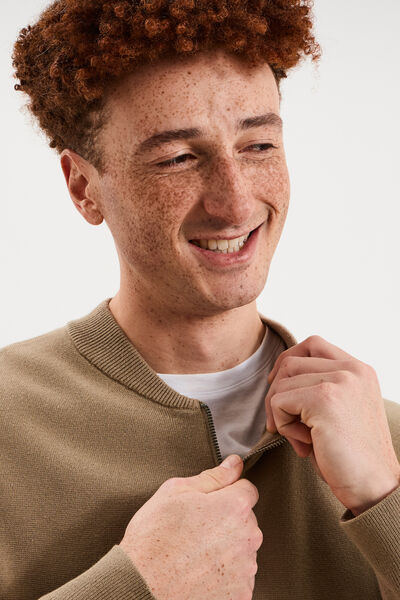 Gilet zipp&eacute; col teddy taupe homme