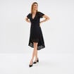 Robe midi col V dentelle et volants noir femme