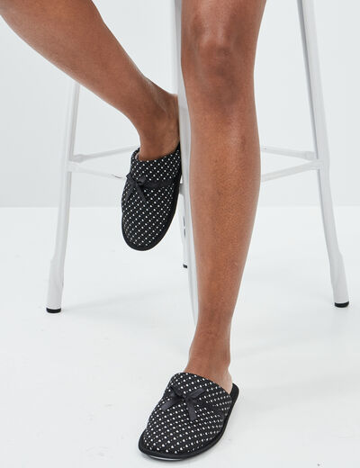 Chaussons mules petits coeurs noir femme